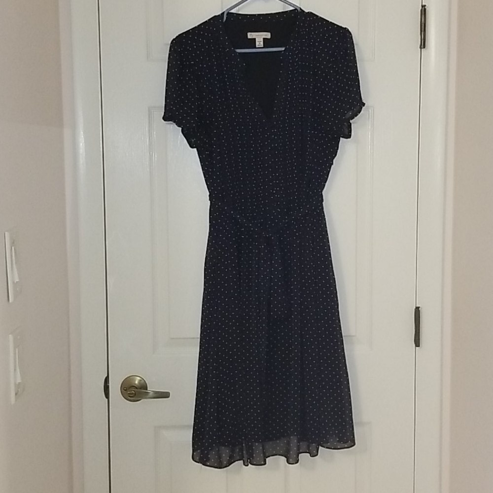 Navy dress with white polka dots